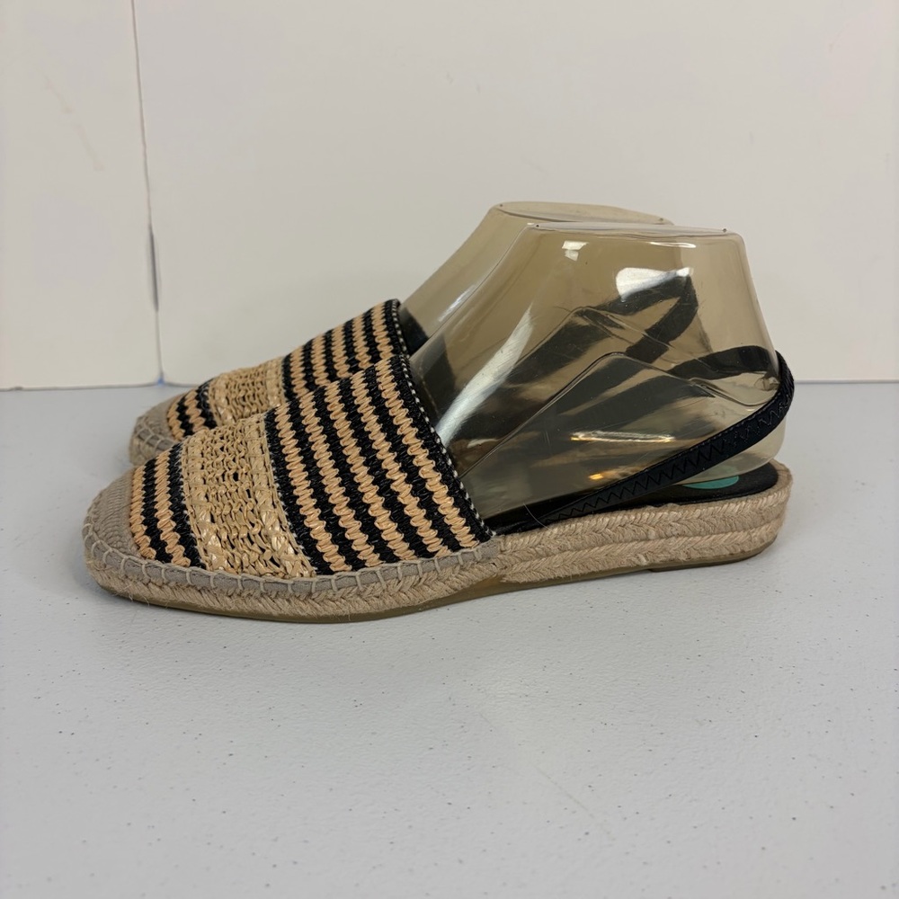 MAYPOL Espadrille Mule Slides Straw Black Tan Woven Slip On Shoes Size 38 EU 7.5